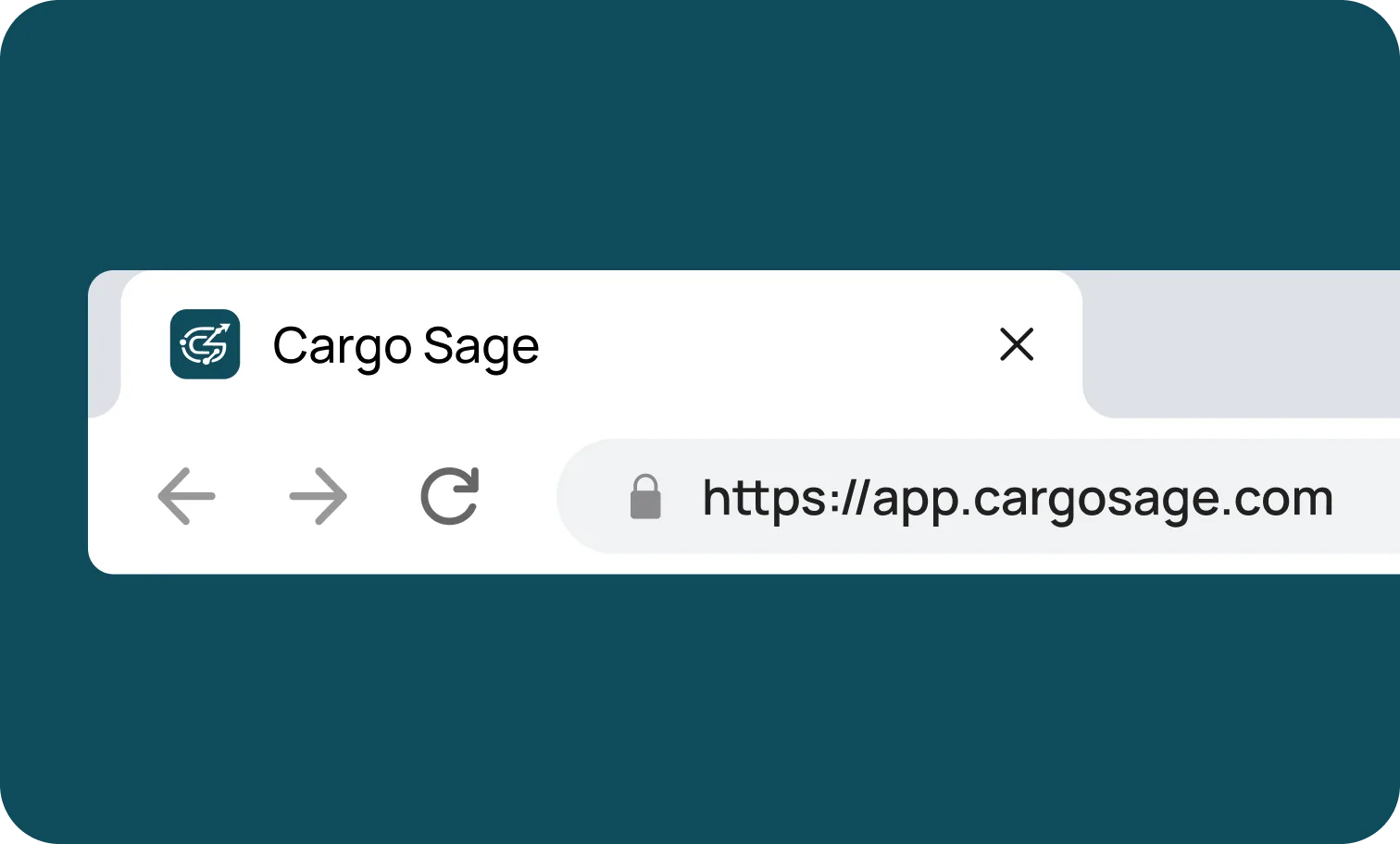 CargoSage web application shown inside a browser mockup with the product URL bar and logo-marked tab