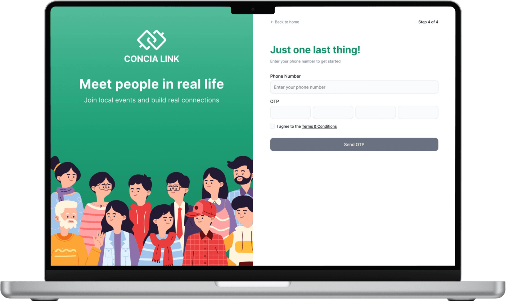 Concia Link sign-up step 04: Verification