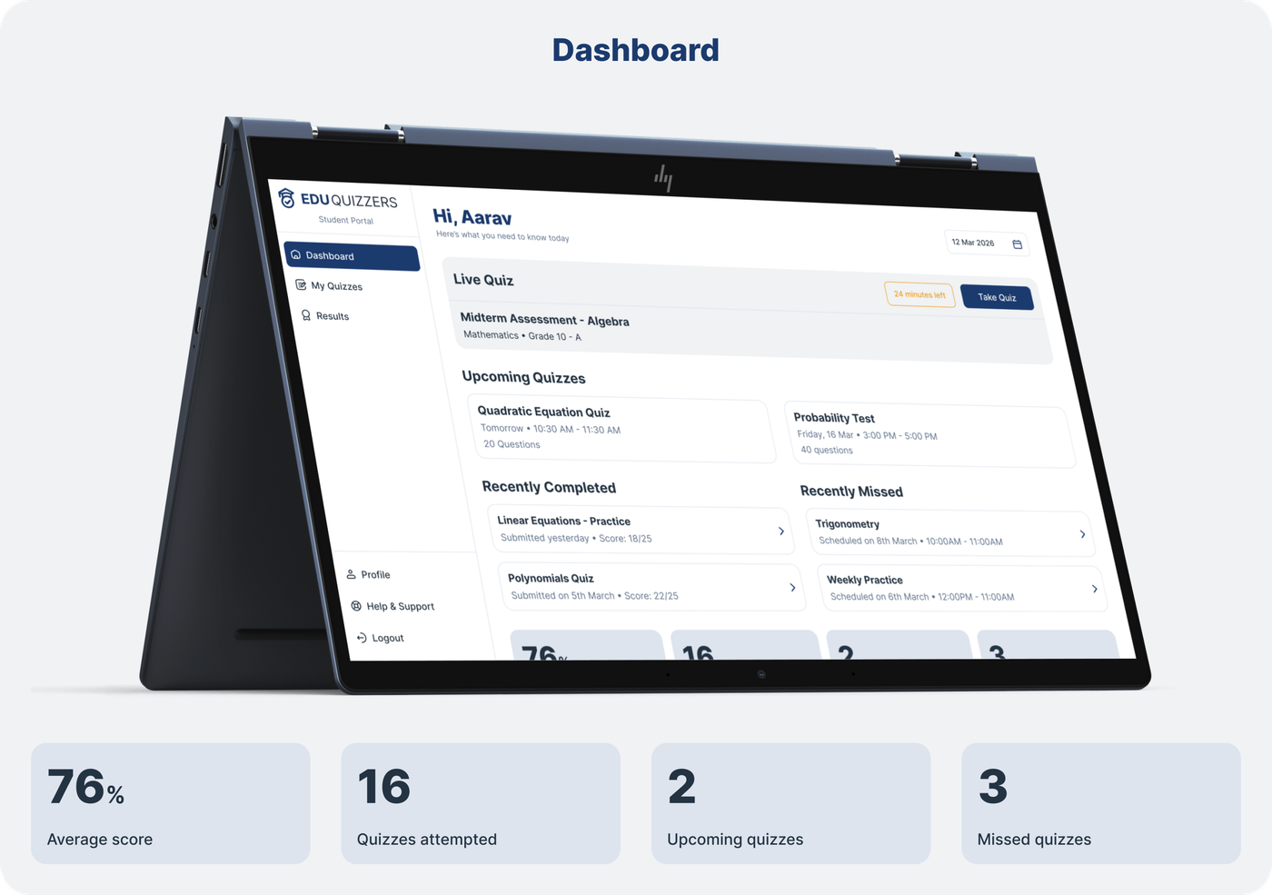 Student Dashboard — overview and stats