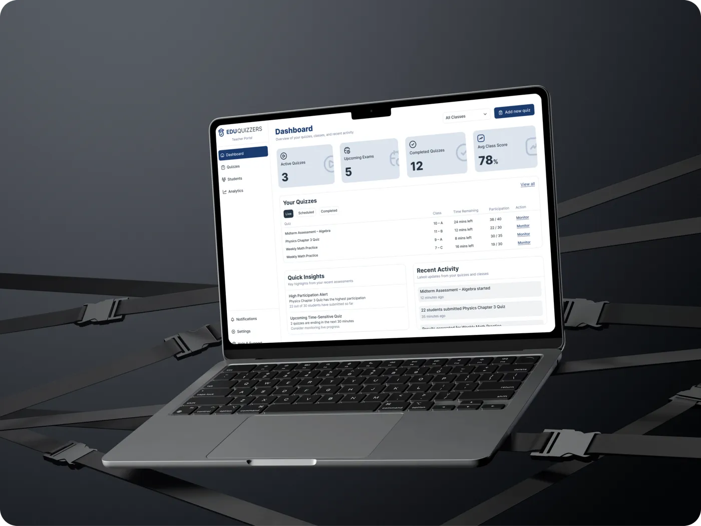 Teacher web app — MacBook mockup