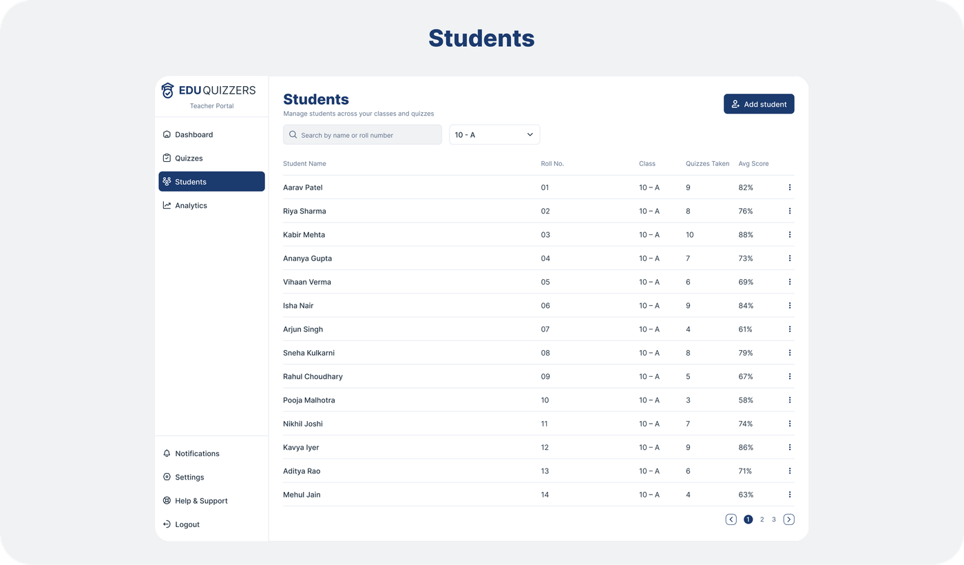 Teacher Students — student list and profiles