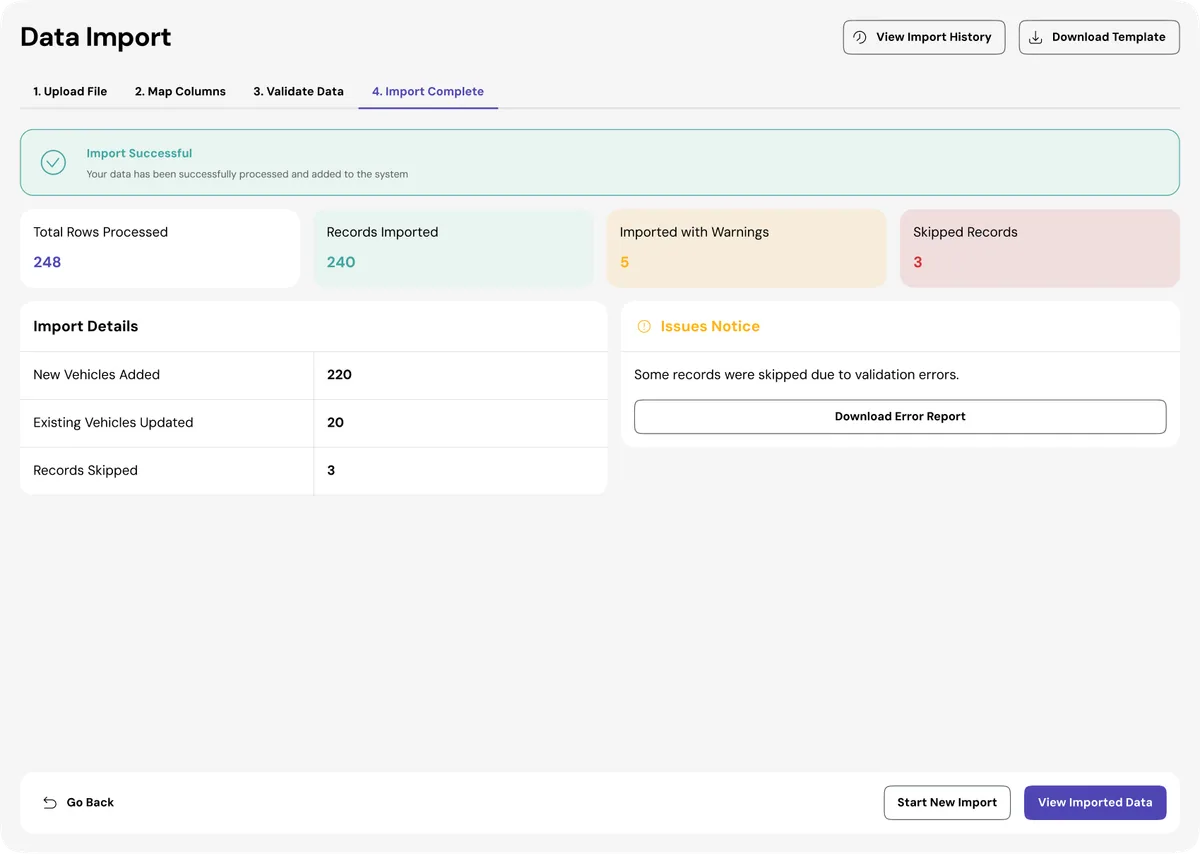 FFM Data Import Step 4 — Confirmation and import summary
