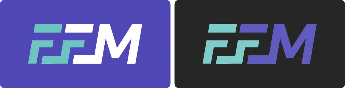FFM logo marks shown on primary violet and secondary dark backgrounds