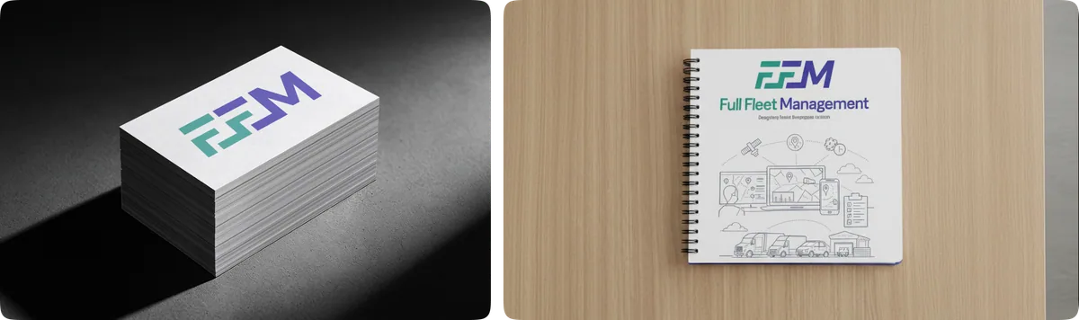 FFM brand applied to business card and notebook mockups