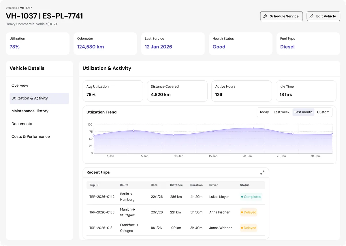 FFM Vehicle Utilization & Activity panel