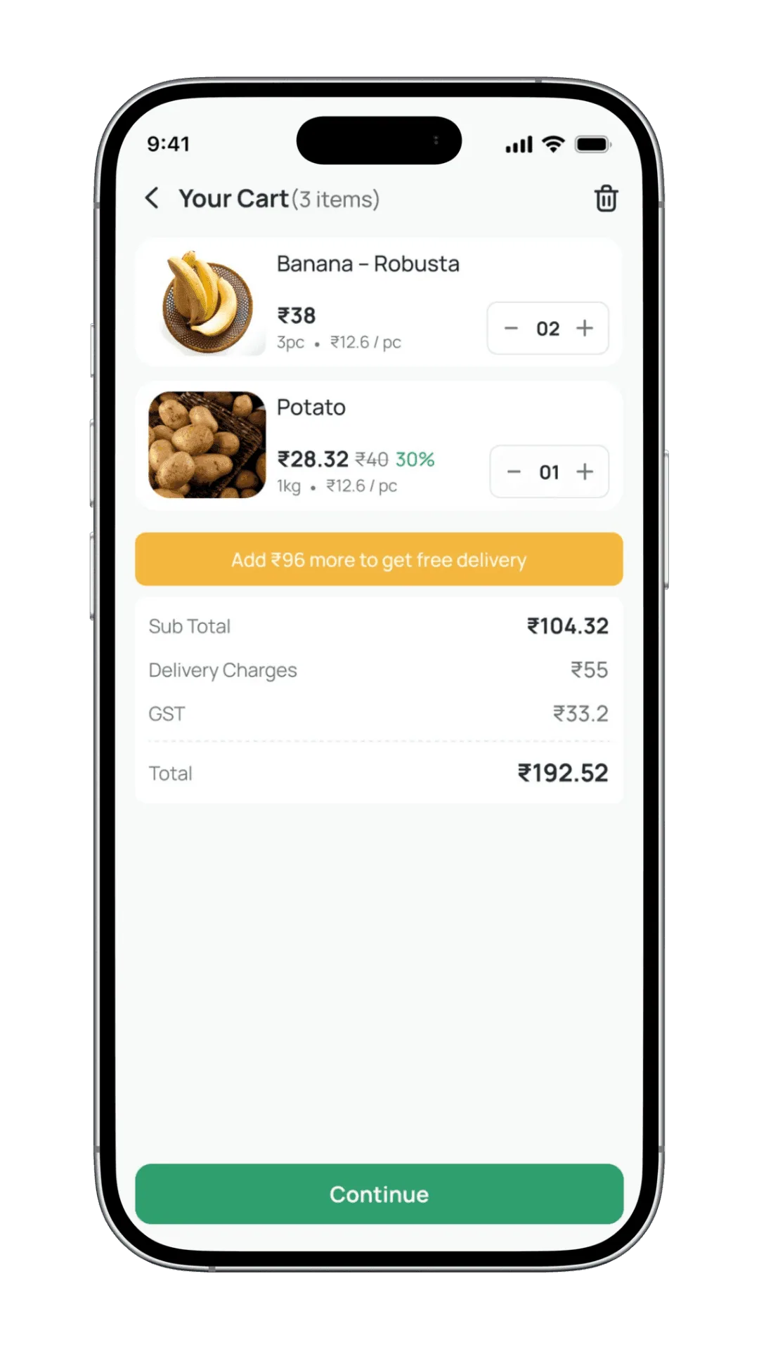 Itemry shopping cart with delivery estimates