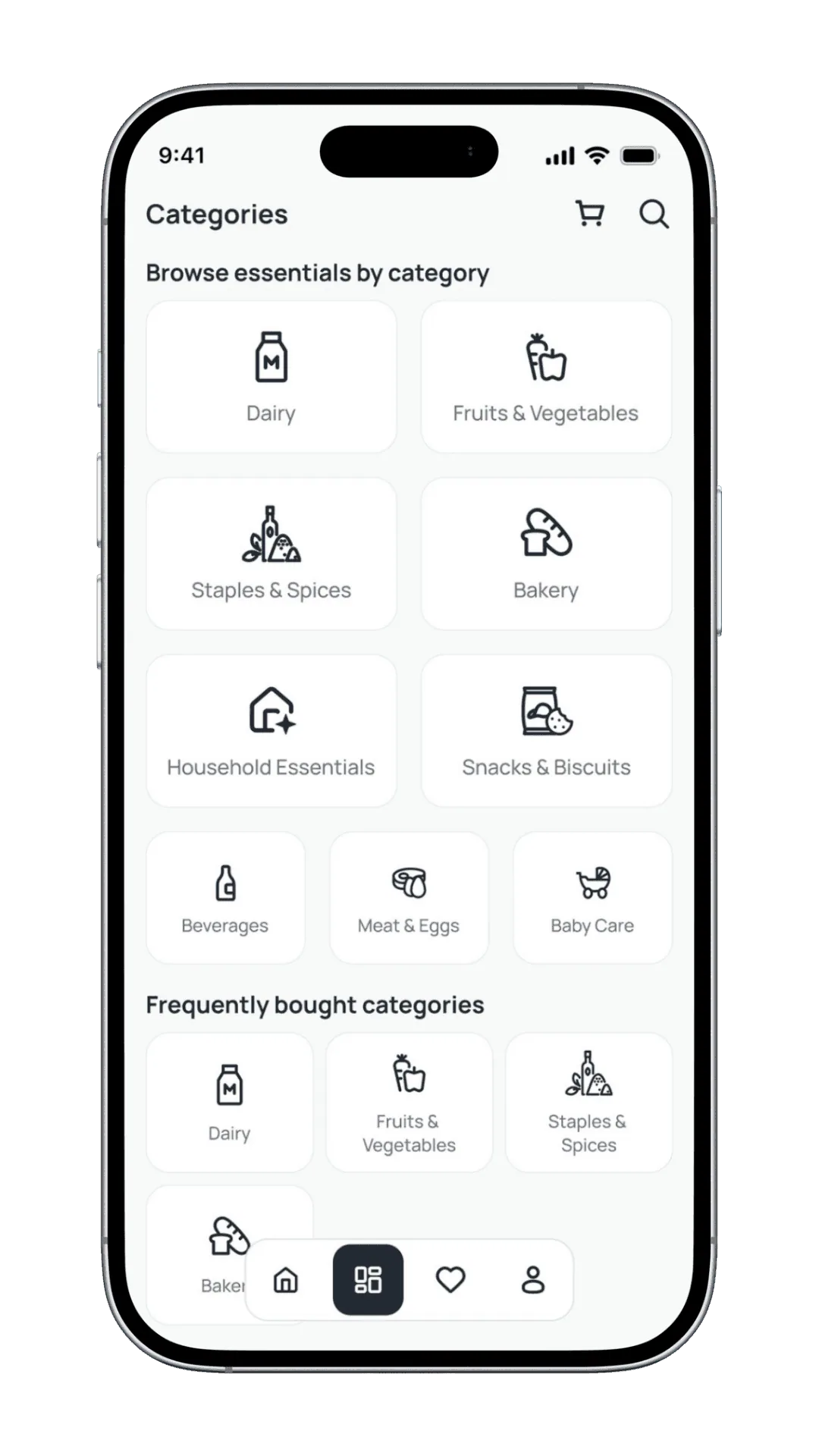 Itemry grocery categories screen