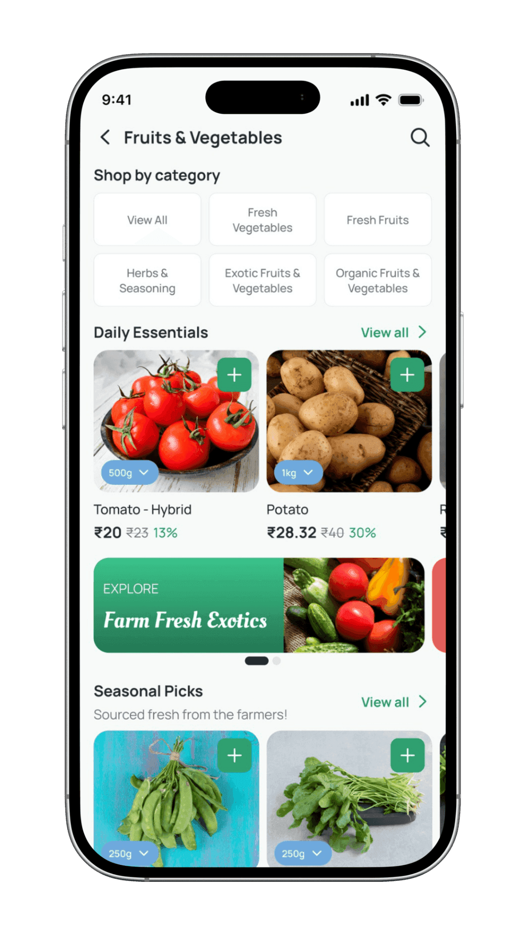 Curated category view screen