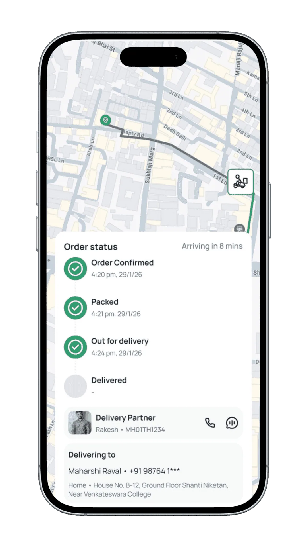 Itemry live order tracking and delivery status