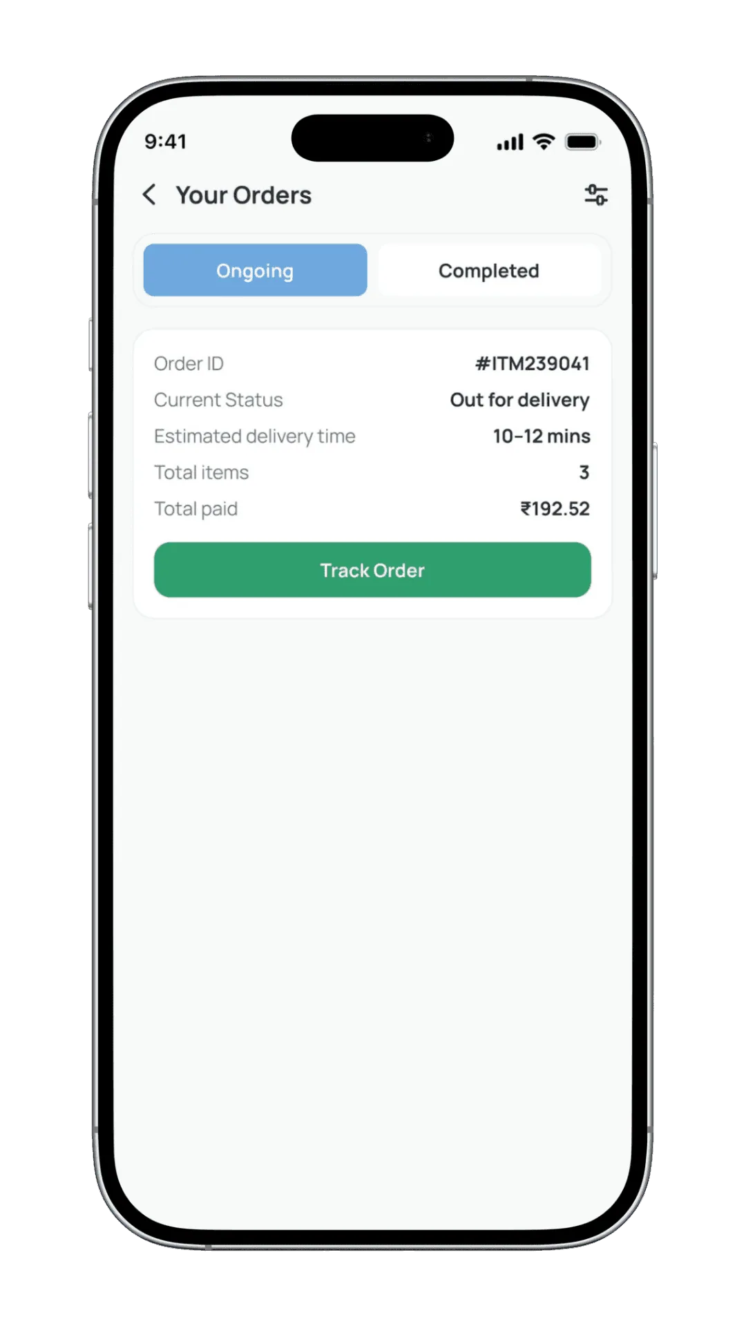 Itemry past orders and reorder screen