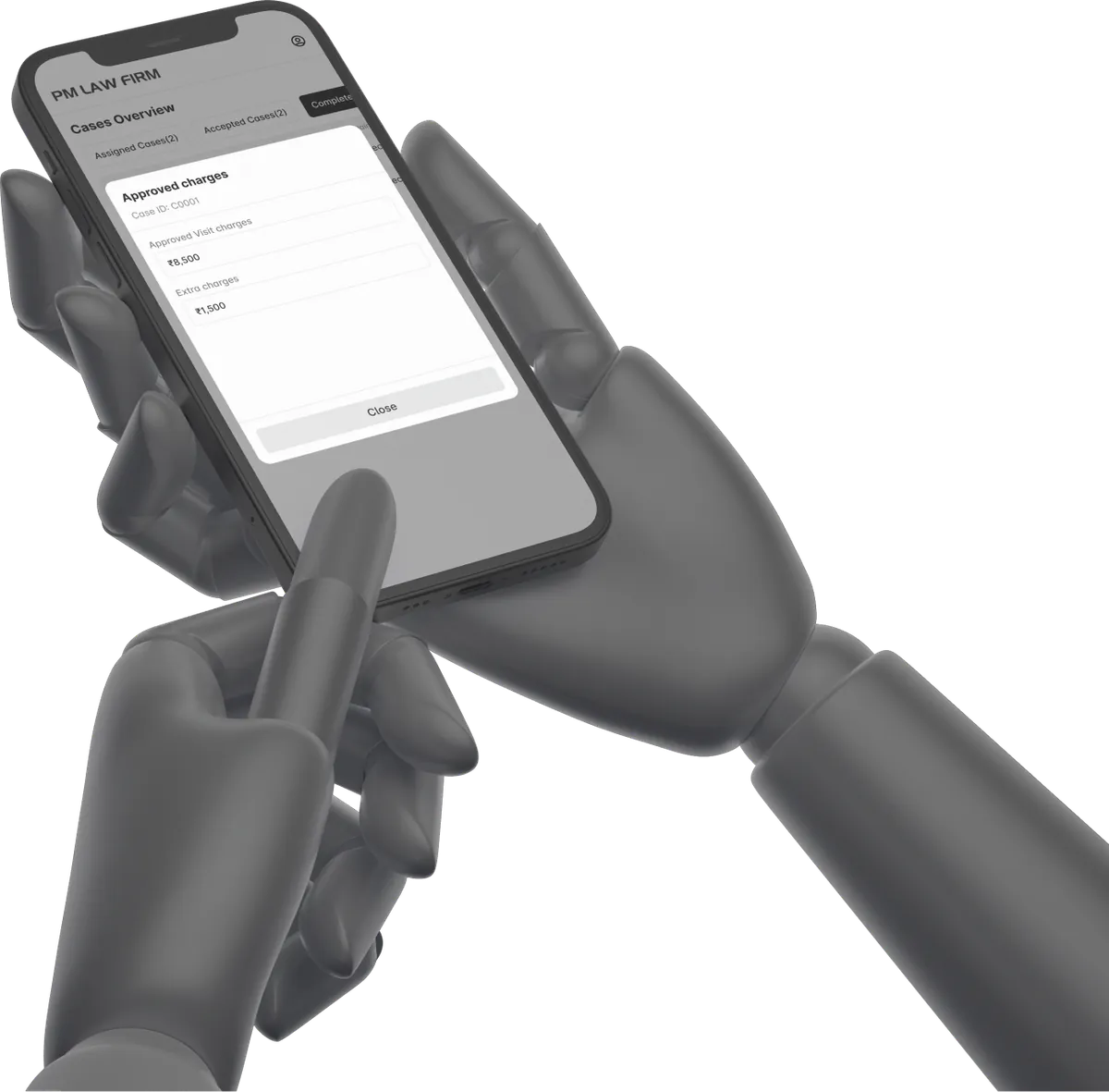 PMLF Field Officer earnings screens on three iPhone 12 mockups showing per-case payouts, completed work summary, and approval status