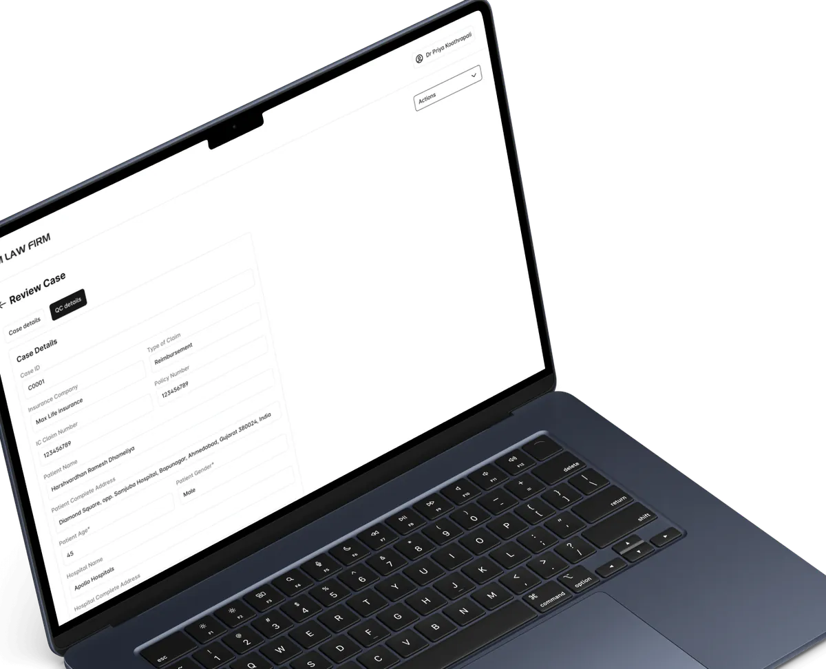 PMLF Senior QC Doctor final validation screen on a midnight-coloured phone mockup showing approve and send-back actions
