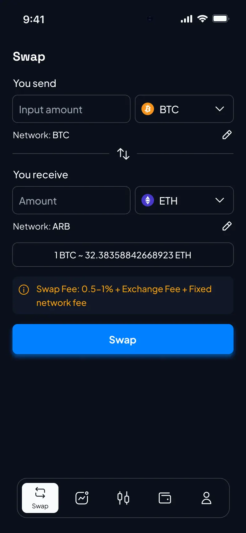 Swaptrade swap interface on mobile