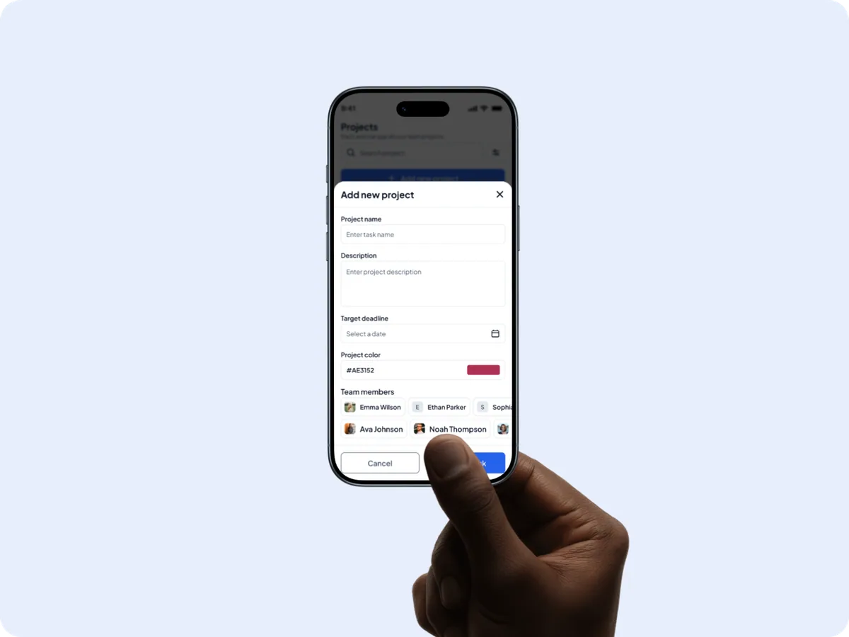Task Pulse mobile app shown on an iPhone Air