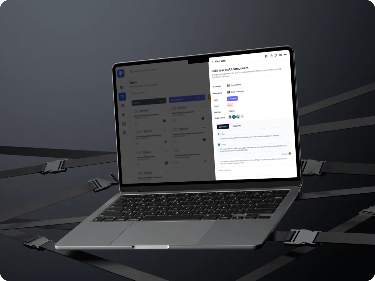 Task Pulse web dashboard shown on a MacBook Air