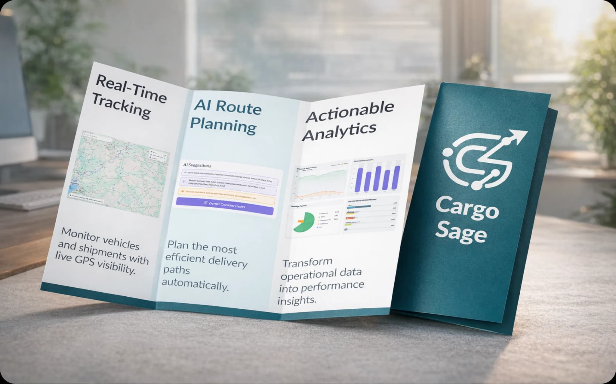 CargoSage branding environmental mockup showcasing the identity in context