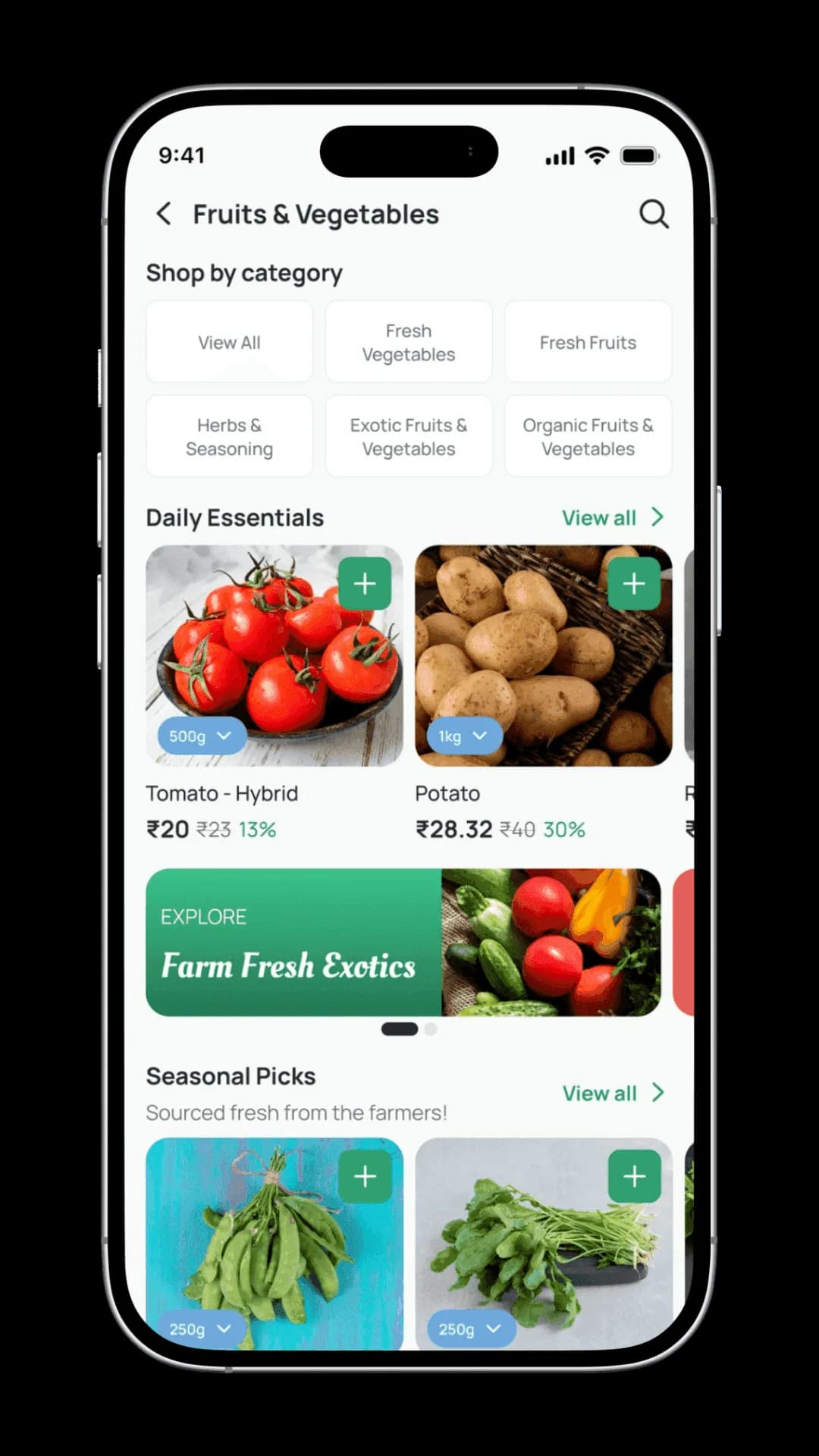 Itemry curated grocery category view
